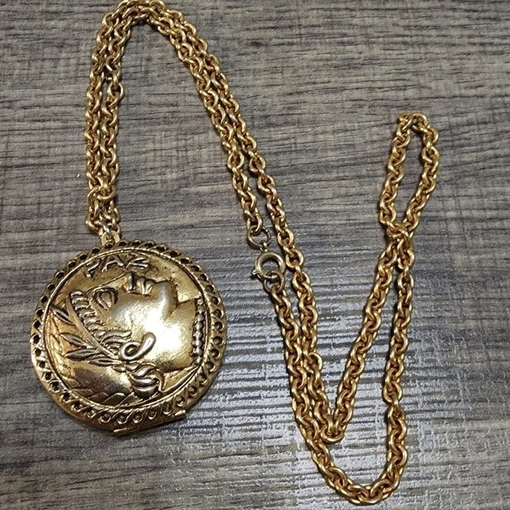 Vintage Roman Solider Coin Style Pendant Necklace, Gold Tone Locket
